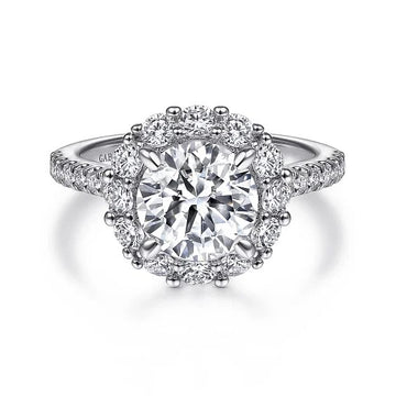 14K White Gold Round Halo Diamond Engagement Ring w/ 1.00 ctw